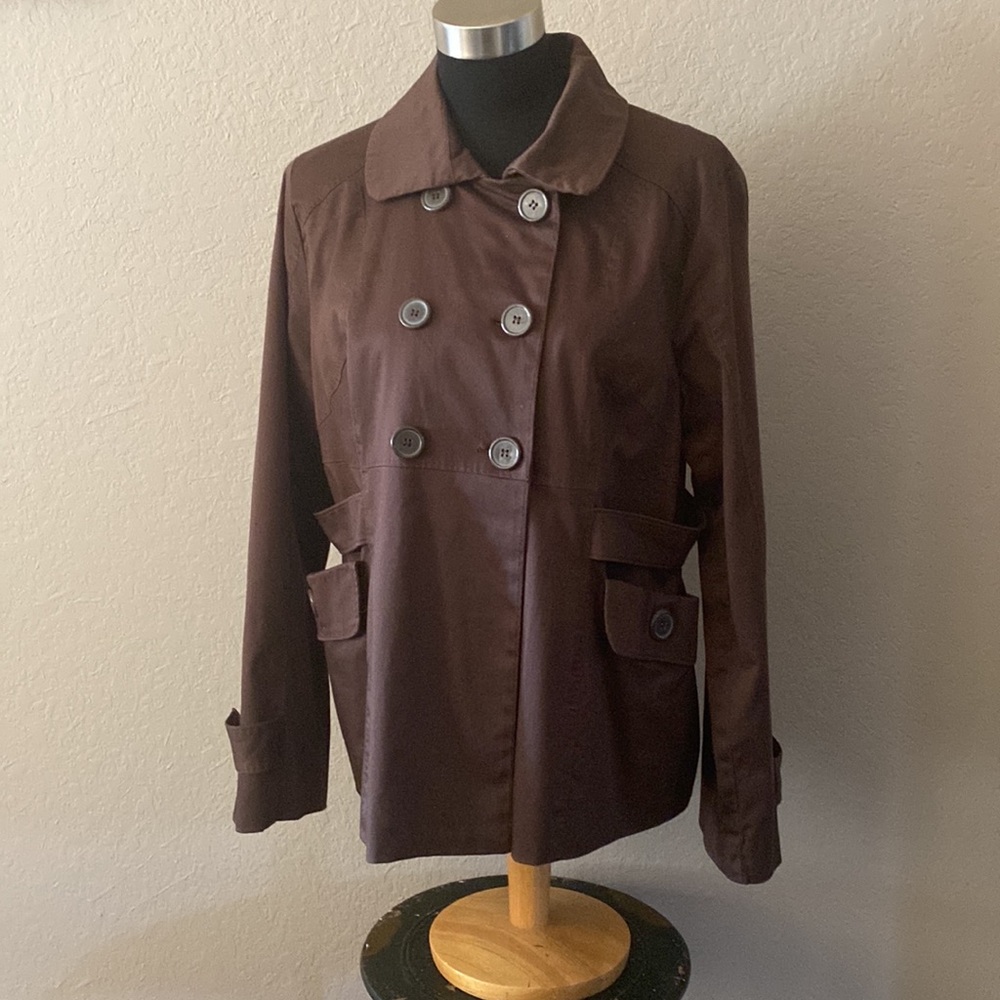 Brown Peacoat Raincoat Double Breasted Size Large Excellent Condition! Coat